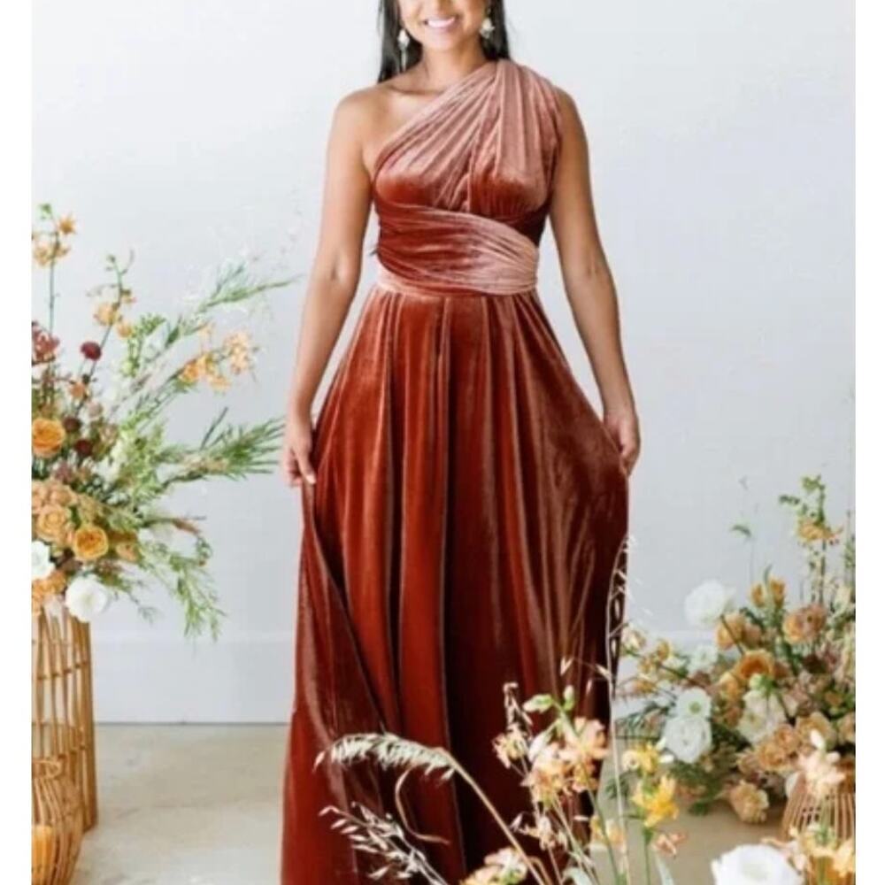 REVELRY Micah Convertible Velvet Dress in Terracota XS​​​ - Picture 2 of 13
